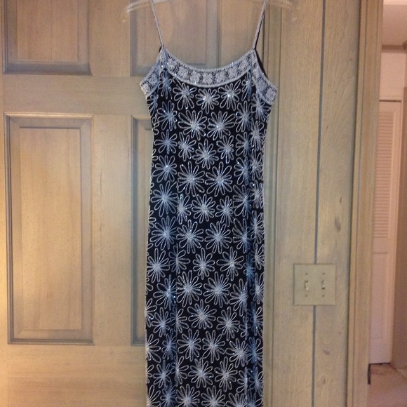 Black and White Beaded Evening Gown