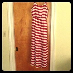 Red and white maxi dress