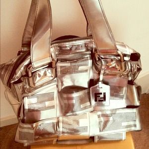 Authentic Fendi silver tote gently used