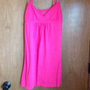 pink and black sundress/swimsuit cover.