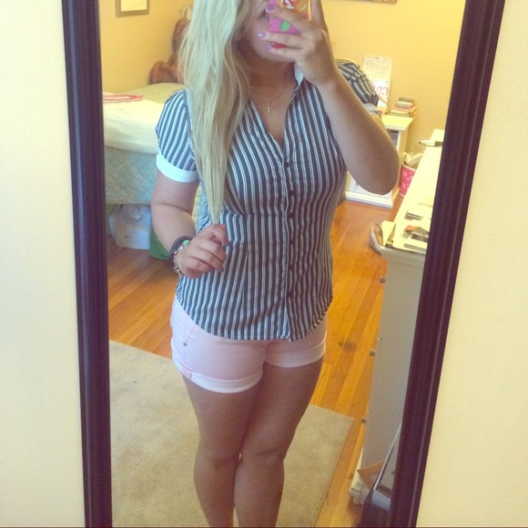 White and navy striped button down