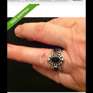 Sterling Silver and 3 Stone Onyx Ring