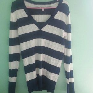 Navy Striped Cable Knit Sweater