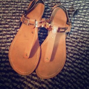 🚫SOLD Black and Tan with gold accents sandals