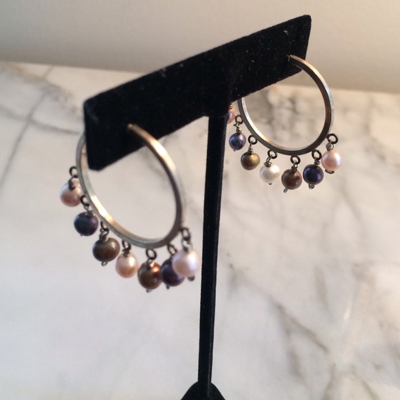 Handmade sterling and multicolor pearl earrings