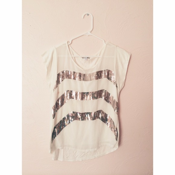 EXPRESS White and Sequin Top