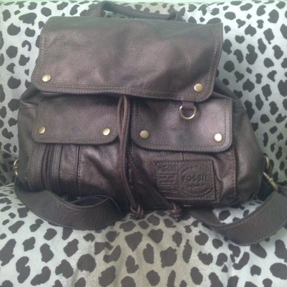Bronze leather Fossil bookbag