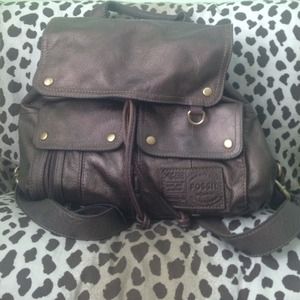 Bronze leather Fossil bookbag