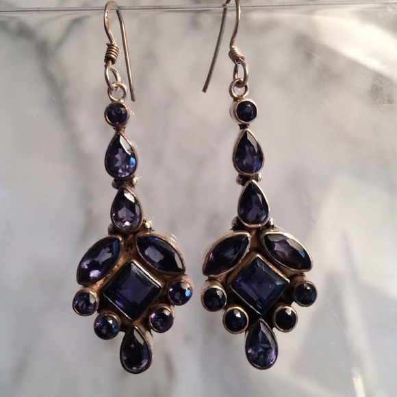 Iolite gem and sterling dangle earrings