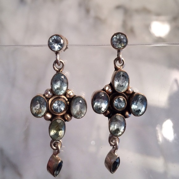 Aqua blue topaz and sterling dangle earrings