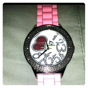 Jelly band watch with crystal heart on the face
