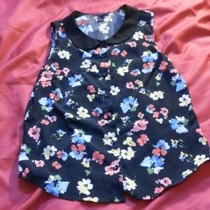 Black Floral Sleeveless Button Up