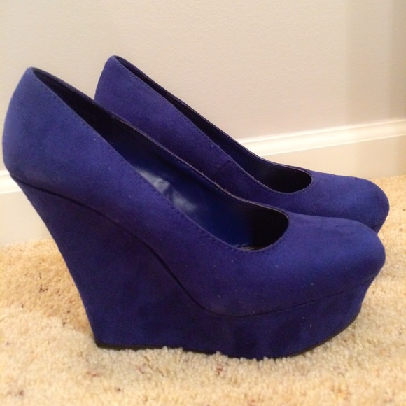 Royal blue suede wedges