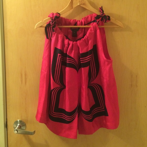Hot pink and navy silk Marc by Marc Jacobs top