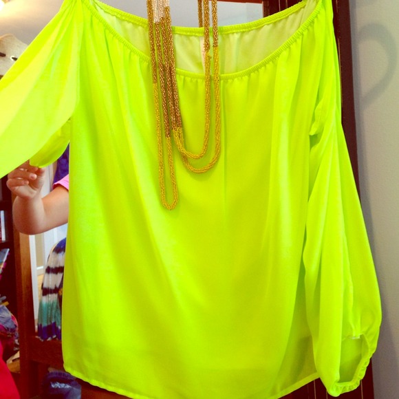 Neon yellow, strapless with sleeves!