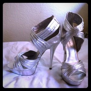 Bright silver high heels
