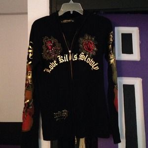 Ed hardy love kills slowly zip up sweater