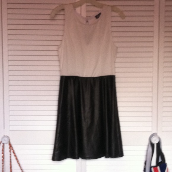 Dots Cream and Black Faux Leather Dress