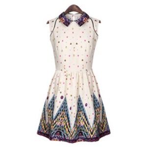 Sleeveless doll collar flower print dress