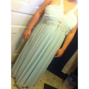 Mint Green Dress With Pearl Accent.