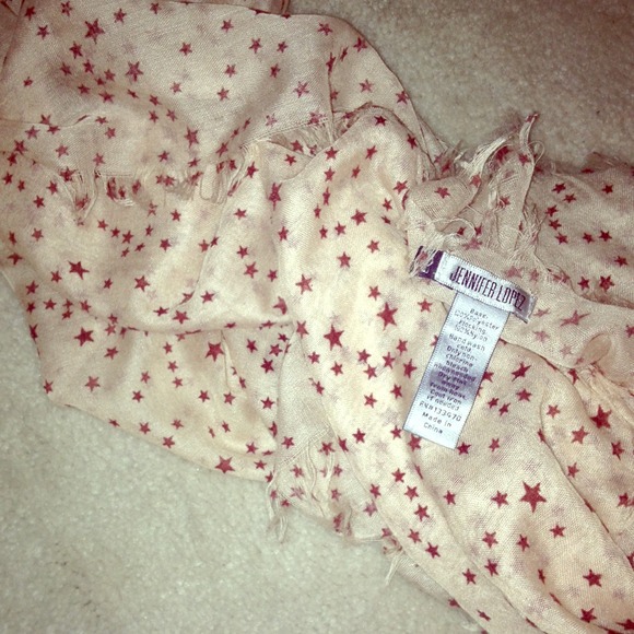 Thin Scarf, creme with red stars
