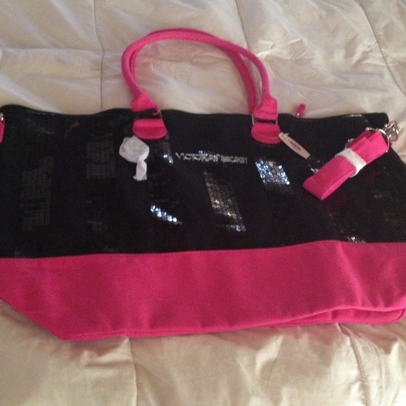 VS black sequin/hot pink tote