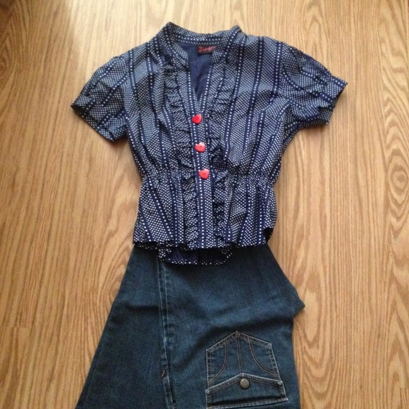 Navy blue with white polka dots - Picture 1 of 2