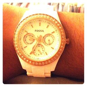 White and rose gold Fossil Watch