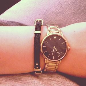 Kate Spade gold Gramercy watch - black MoP face.