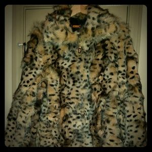 St. John's Animal Print Fox Fur Coat