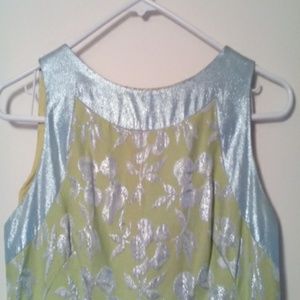 Vintage party dress green & metallic short sleeve