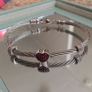 Silver 925 stamp cable ruby diamond bracelet