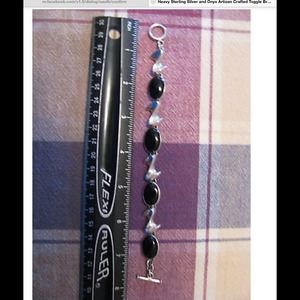 HEAVY sterling silver and onyx toggle bracelet