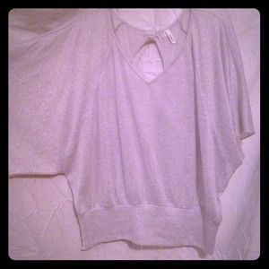 Light grey and silver thread, open back sweater