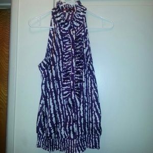 Sleeveless Purple/Cream Dressy Shirt