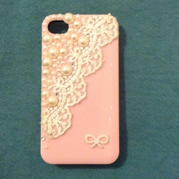 Pink lace and pearl iPhone 4/4s case