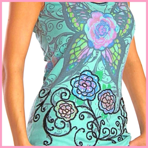 New Listing! Embroidered/print Tank - Picture 1 of 2