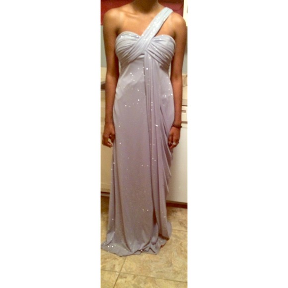 Gray One Shoulder Evening Gown by Stacy Sklar