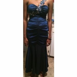 Blue One Shoulder Mermaid Formal Gown by Xscape
