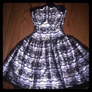 Black and silver lace evening dress