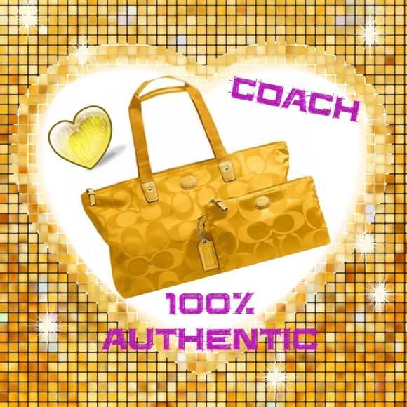 Yellow Coach Signature Nylon Weekender Tote