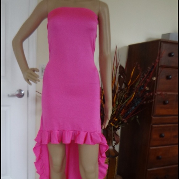 Sexy neon pink super stretch ruffle dress - Picture 4 of 4