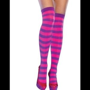 Women's neon striped thigh highs