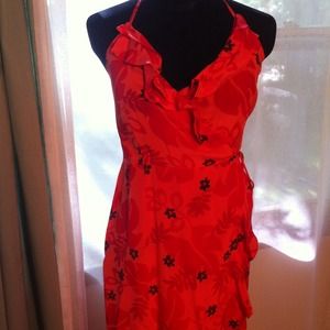 100% silk tropical halter sundress high/low length