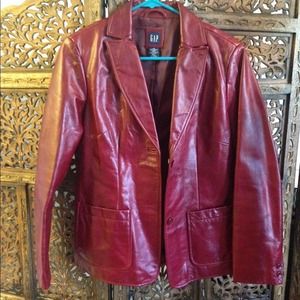 gap red leather jacket