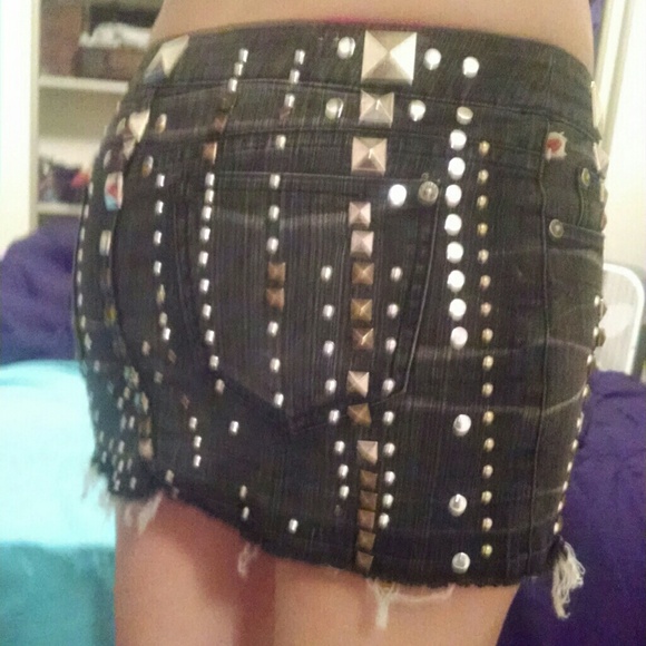 Studded denim skirt