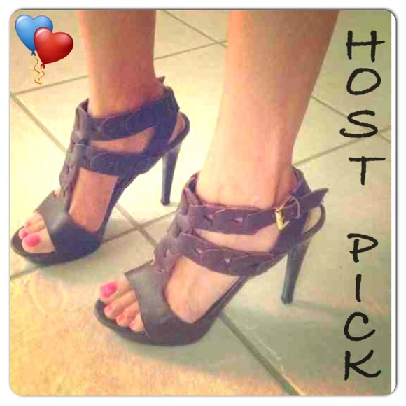 Thick strappy brown heels