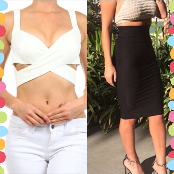 Tops - Bundle💙 S black pencil skirt M white crop top