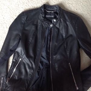 Black leather jacket, size small.