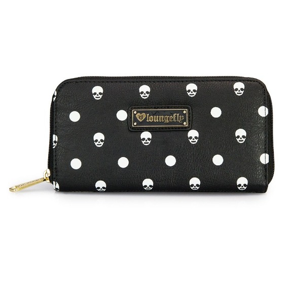 Loungefly Skull Polka Dot Blk Zip Wallet